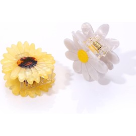 2 Pack Flower Claw Clip Cellulose Acetate Daisy Sunflower Claw Hair Clip for Women Hair Jaw Grip Strong Holder for Thick Thin Hair (Yellow+White, One size)