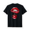 Cherry Lips Bite Graphic Red Mouth Aesthetic Art T-Shirt