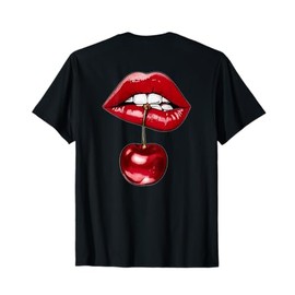 Cherry Lips Bite Graphic Red Mouth Aesthetic Art T-Shirt