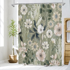 MitoVilla Boho Green Floral Shower Curtain, Summer Plant Leaves Fabric Cloth Shower Curtains for Chic Elegant Bathroom Decor, Modern Abstract Colorful Flower Shower Curtain, 72x72