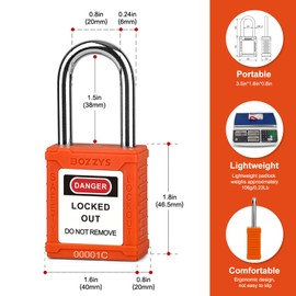 BOZZYS Lockout Tagout Locks,6 Pack Lockout Locks Keyed Alike,6 Same Keys Per Loto Locks Set,Orange Lock Out Tag Out Padlocks for Industrial Lockout Tagout Kit(BD-GT07KA-6PCS 6keys)