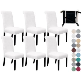 SPRINGRICO 6 Pack Dining Room Chair Covers with seat Belt, Stretch Parsons Chair Slipcover Washable Kitchen Dining Chair Cover Removable Seat Protector Set of 6, S1- White