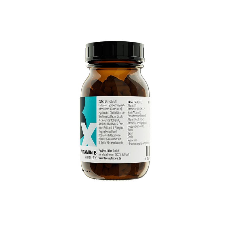 Vitamin B Complex – 60 Capsules – Glass No Softeners – Vegan & Hochdosiert – No Magnesium Stearate – Active Vitamin