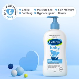 CETAPHIL Baby Gentle Wash and Shampoo 400ml, Suitable for Newborns & Infants, With Glycerin & Panthenol, Hypoallergenic, Dermatologist Tested, Paraben-Free, Tear-Free