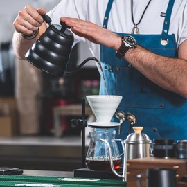 Teflon Stainless Steel Tea Kettle Non Stick with Accurate Temperature Thermometer Thin Gooseneck for Pouring Coffee Over, Works on Induction Cooker for Fast Water Heating