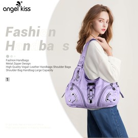 Angelkiss Hobo Purses and handbags for Women Satchel Handbag Women Purses Large Daily Shoulder Bags(L.Purple)