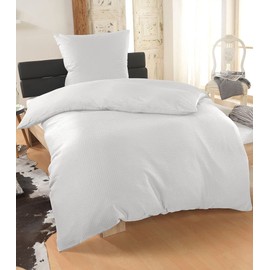 Malika® Seersucker Bed Linen 135 x 200 cm with 80 x 80 cm Pillow Case ÖkoTex Standard 100 Fine Seersucker Microfibre Bed Linen Summer Bed Linen Non-Iron and Easy Care (White, 135 x 200 + 80 x 80 cm)