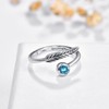 Birthstone Adjustable Open Feather Ring 925 Sterling Silver Birth Stone