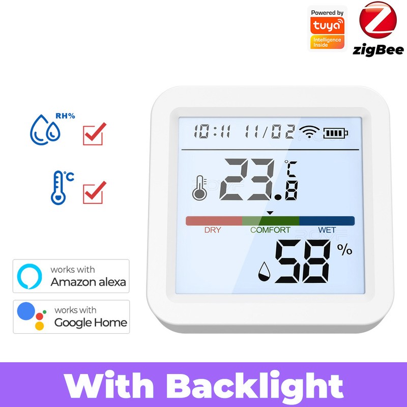 Tuya ZigBee Temperature Humidity Tester LCD Backlight Display Mobilephone APP