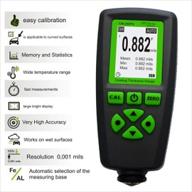 Digital Coating Thickness Gauge CM-208FN / Automatic Thickness Paint Meter for Steel and Aluminum with Resolution 0.001mils
