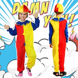 Clown Costume Children's Set, Carnival Outfit with Clown Nose Rainbow Hat and Whistles, Rainbow Clown Costume Women Men, Perfect for 5-8 Years, Carnival, Birthday Parties and Cosplay, Sizes 110 120