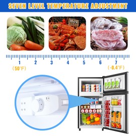 WANAI 3.5 Cu.Ft Mini Fridge with Freezer Compact Refrigerator with Freezer, 7 Level Adjustable Thermostat and 2 Removable Shelves Freestanding Small Refrigerator for Office Dorm Apartment (Silver)