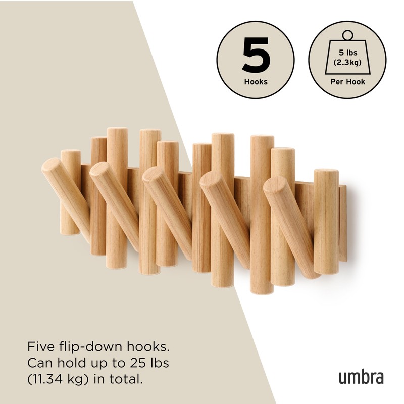 Umbra Umbra Picket 5 Hooks, Wall-Mounted Rail, Doubles as Art,