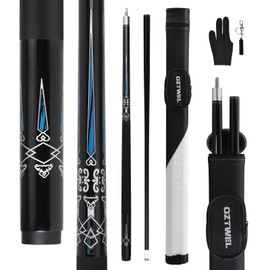 Glass Fiber Pool Cue Stick with Case Combo Set, 12.5mm Professional Pool Stick 58" Low Deflection Billiards Cue Stick 19 Oz Pool Cue Set for Men Adults Players (Black2)
