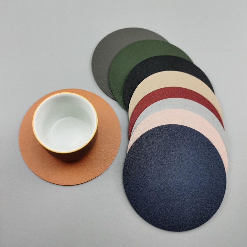 Leather Round Drinks Coasters Washable Coasters for Home, Office, Bar