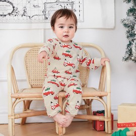 NZNDSHD Baby Boy Christmas Outfit Truck Christmas Tree Snowman Print Long Sleeve Sweatshirts Pants 2Pcs Clothes Set (Khaki, 18-24 Months)