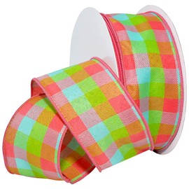 Morex Tres Chic Ribbon, Wired Taffeta, 2-1/2 inch by 50 Yards, Shell Pink/Green/Blue