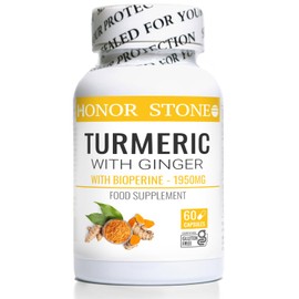 Turmeric Capsules with Ginger and Black Pepper Extract - High Strength - 1950mg - Vegan - Gluten Free - 60 Capsules. Turmeric 95% Curcuminoids 150mg.