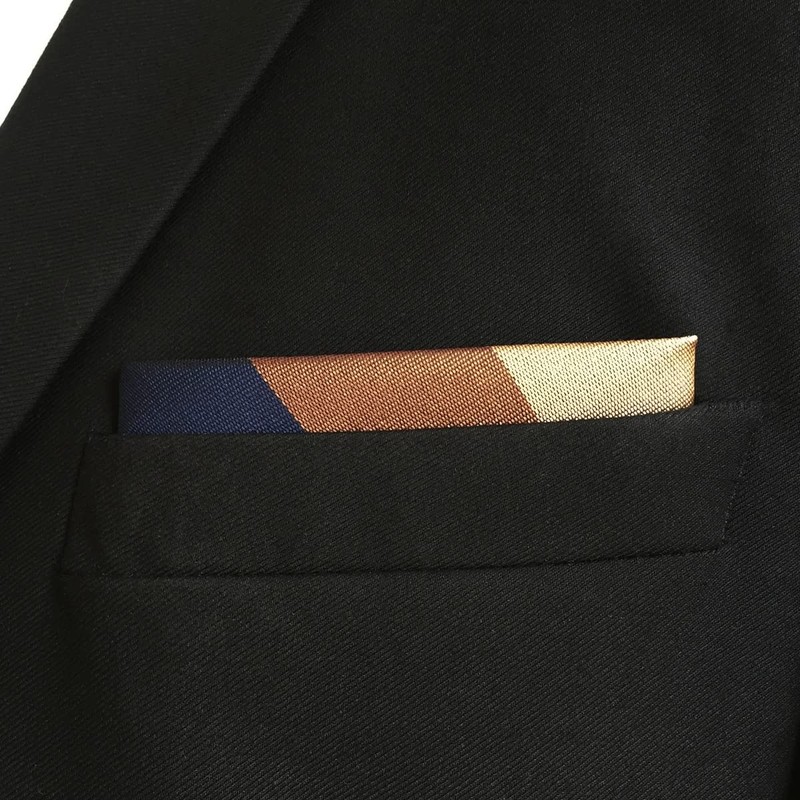 S&W SHLAX&WING Men's Striped Pocket Square, Business Gift, Blue Brown,