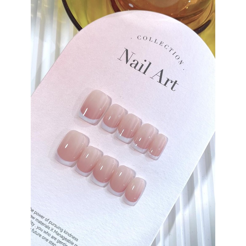 French False Nails Short, 24Pcs White Tip French Fake Nails,