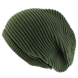 Armycrew Deep Crown Oversized RGY Striped 100% Cotton Rasta Skully Beanie - Olive