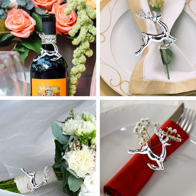 ZeeDix Set of 6 Sliver Elk Christmas Napkin Rings for