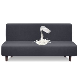 Granbest Water Repellent Futon Cover High Stretch Armless Sofa Covers Foldable Sofa Bed Covers Jacquard Futon Slipcover Waterproof Furniture Protector for Kids, Pets (Futon, Gray)