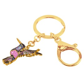 LONYOO Vintage Hummingbird Keychain Rhinestones Bird Gifts for Women Girls Enamel Zinc Alloy Car Key Handbag Keyring Charms (Antique Gold Purple)