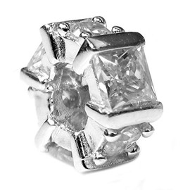 Sterling Silver Hexagon Cubic Zirconia April Synthetic Birthstone European Style Bead Charm