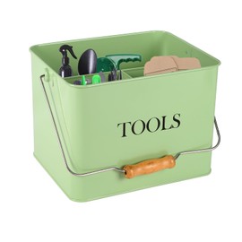 Xbopetda Garden Tool Organizer, Metal Tool Caddy with 3 Compartments, Portable Garden Tool Basket with Handle, Gardening Tool Kit Holder Empty, Garden Tool Storage for Indoor and Outdoor Use - Green