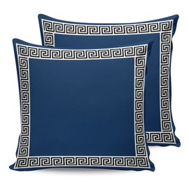 Outdoor Waterproof Throw Pillow Covers Set of 2 Geometric Greek Key Design Decorative Pillowcases Square Outdoor Pillows Cushion Case 18x18 Inch Navy Blue Patio Pillows for Couch Sofa Bed Garden