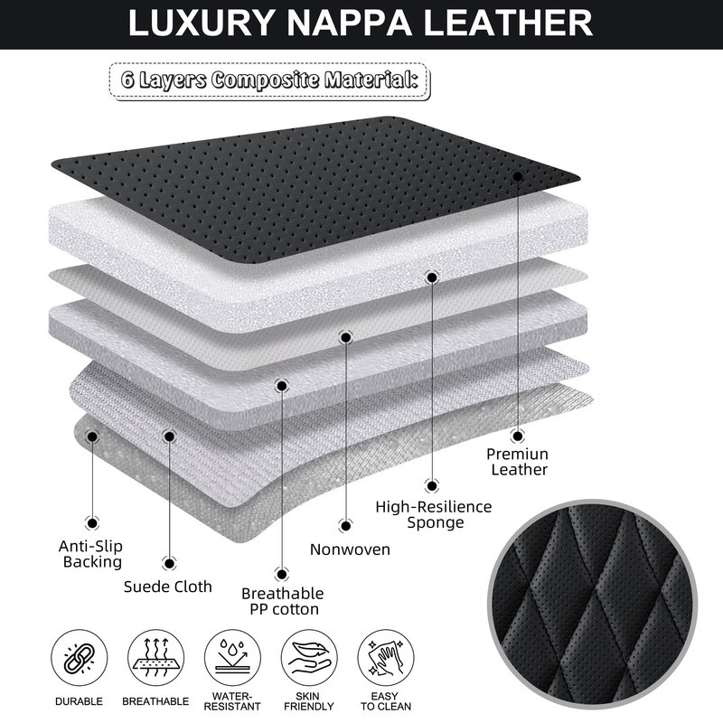 BWTJF Black Car Seat Cover 2 Pack, Universal Leather Front