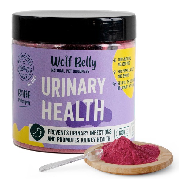 Wolf Belly - Canneberge Infection Urinaire Chien et Chat 100% Naturel (180 GR) Complément Alimentaire Chien Urine en Poudre, Vitamine pour Chien Traitement Cystite et Calcul Urinaire - Urinary Health