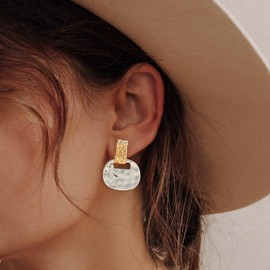 MUYAN Gold and Silver Hammered Drop Earrings for Women Modern High Polished Statement Finish Dangling Earrings Jewelry