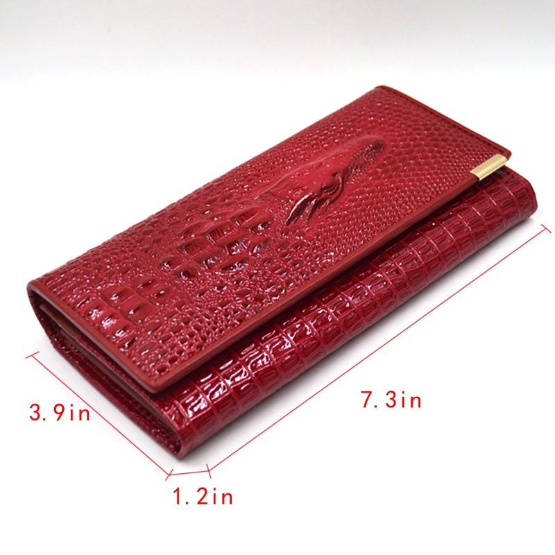 AiSi Womens Genuine Leather Long Wallet Alligator Crocodile Embossed Cluth