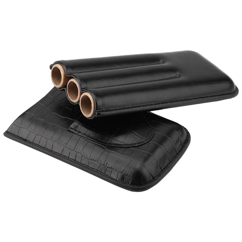 Crocodile Grain Faux Leather 3 Tube Cigar Travel Case Holder