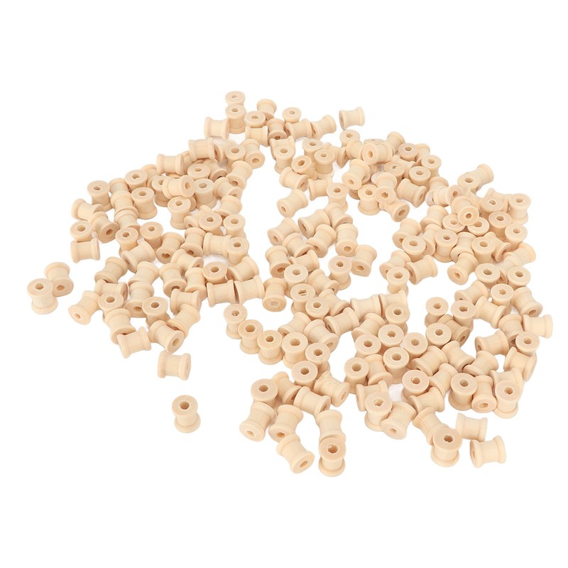 200Pcs Wooden Spools 0.55in 0.51in Unfinished Polished Wood Smoothing Wooden