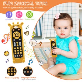 Ballery Baby Fernbedienung Spielzeug, Baby TV Fernbedienung Spielzeug mit Licht und Ton, frühes pädagogisches Musikspielzeug mit Englisch/Französisch/Spanisch(Giraffe）