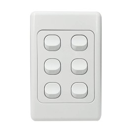 Contech CLSOL 6 Gang 2 Way Push Button Light Switch Vertical, SAA Approved, 10A 250V PVC White, Button Rotatable