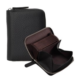 Jinlaili Women's Small Genuine Leather Purse, Wallet with Zip and Many Compartments, RFID Blocking Credit Card Holder, Wallet, Credit Card Holder (Black), black