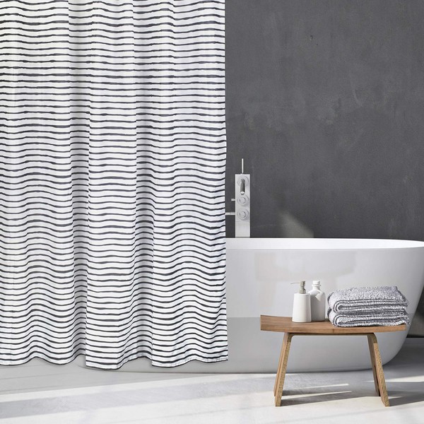 Shower Curtain Set with 12 Metal Hooks, Elegant Boho Shower