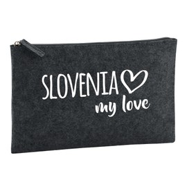 Huuraa Kulturbeutel Slovenia My Love Geschenk 1 Liter Charcoal Filz Slovenia Geschenkidee
