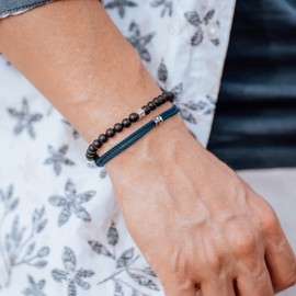 Nato Cuff - 925 Sterling Silver Bracelet - Onyx Beads Semi-Precious Stones - Men's and Women's Jewellery Handmade in France, Sterling Silver, Onyx