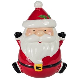 Hanna's Handiworks Jolly Santa Cookie Jar - Merry Decor for Kitchen Storage and Decoration for Holiday Parties and Everyday Use - Perfect for Home, Office, Dorm, and School