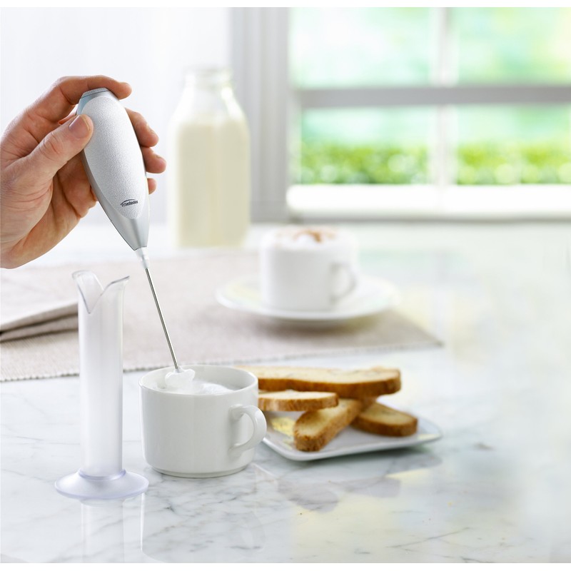 Trudeau Battery Milk Frother,Silver/White,9.5 inch
