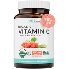 Certified Organic Vitamin C Supplement - Whole Food Acerola Vitamin C Immune Support Supplement for Seasonal Wellness with Naturally Occurring Bioflavonoids Polyphenols & Cofactors (1 Month Supply)