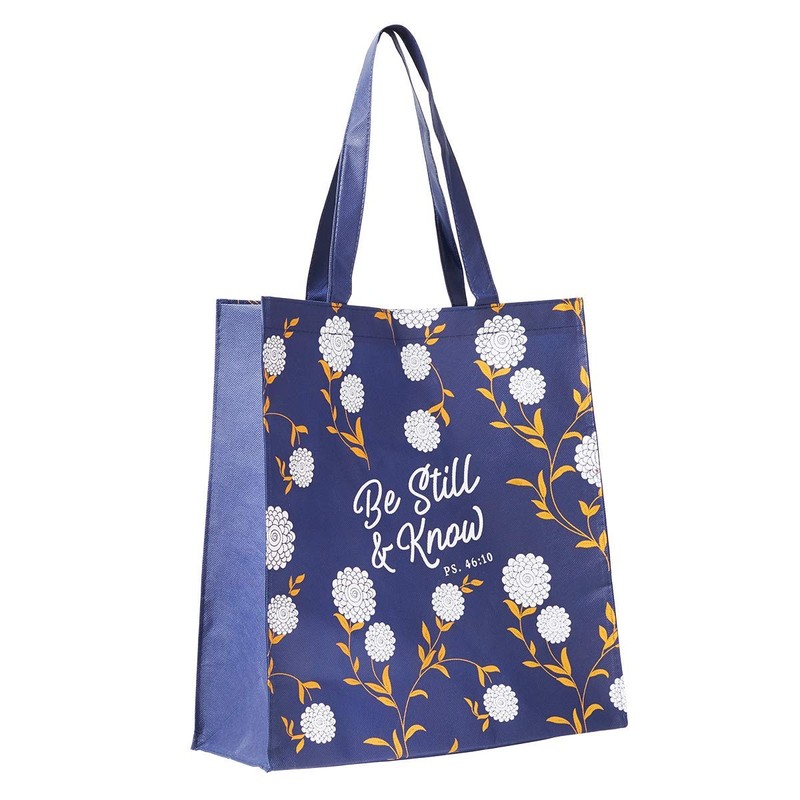Be Still and Know Reusable Shopping Bag in Navy -