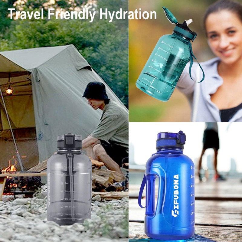 GIFUBOWA 2l Water Bottle with Straw Leak-Proof Motivational Time Marker