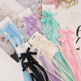 MOTIBACK 12PCS Silky Satin Hair Bows ，Hair Clip Ribbon Accessories Ponytail Holder Slides Metal Clips French Barrette Accessories Hair Bow for Women Girls