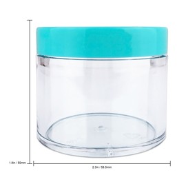 Beauticom (2 Oz) 60 Gram / 60 ML (Quantity: 36 Pieces) Thick Wall Round Leak Proof Clear Acrylic Jars with Teal Lids for Makeup, Scrubs, Cream, Cosmetics, Salves, Ointments